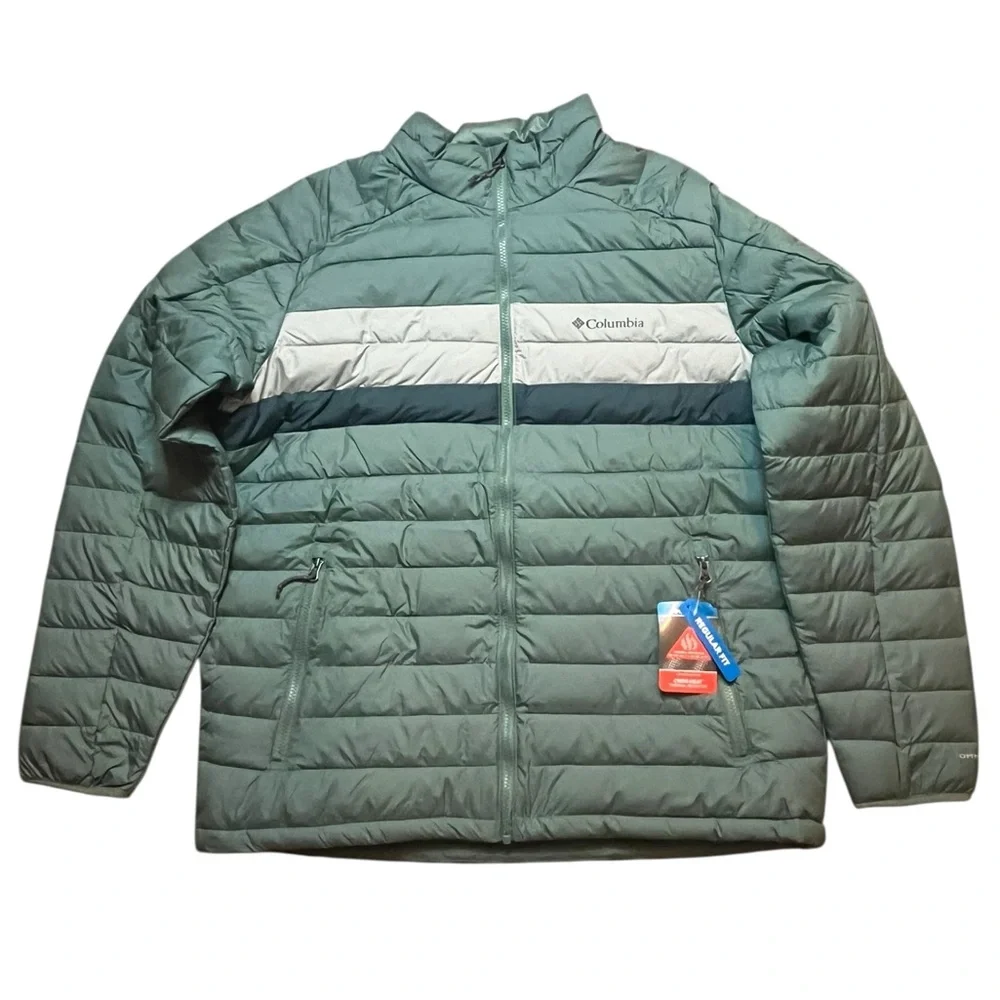 Columbia Mens Large White Out 1.0 FS Omni-Heat Jacket Green Zipper Pockets NWT